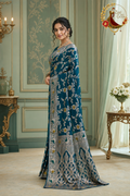 Peacock Teal Dola Silk Banarasi Zari Saree