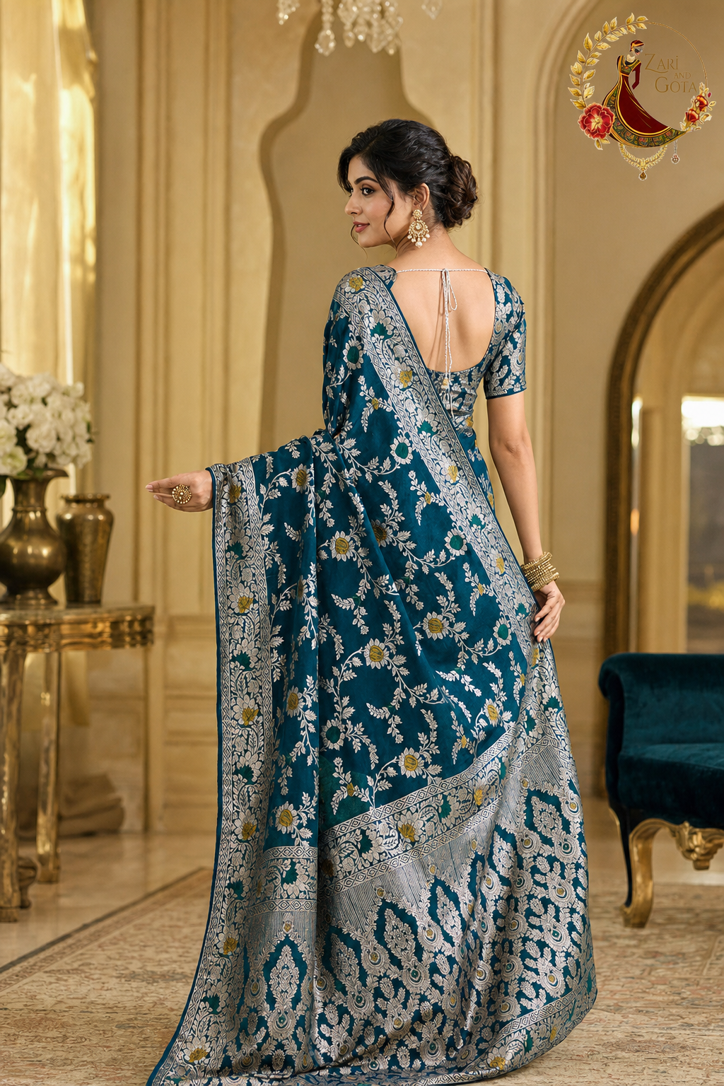 Peacock Teal Dola Silk Banarasi Zari Saree