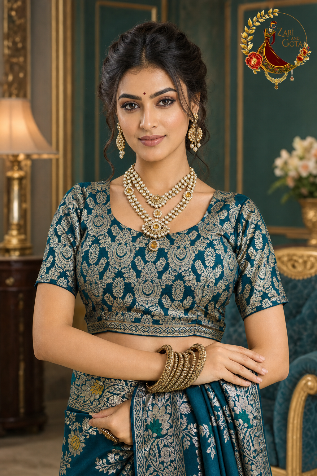 Peacock Teal Dola Silk Banarasi Zari Saree