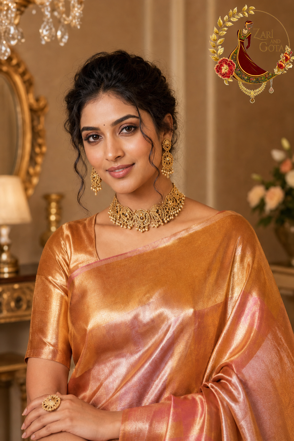 Rose Gold Tissue Silk Banarasi Saree