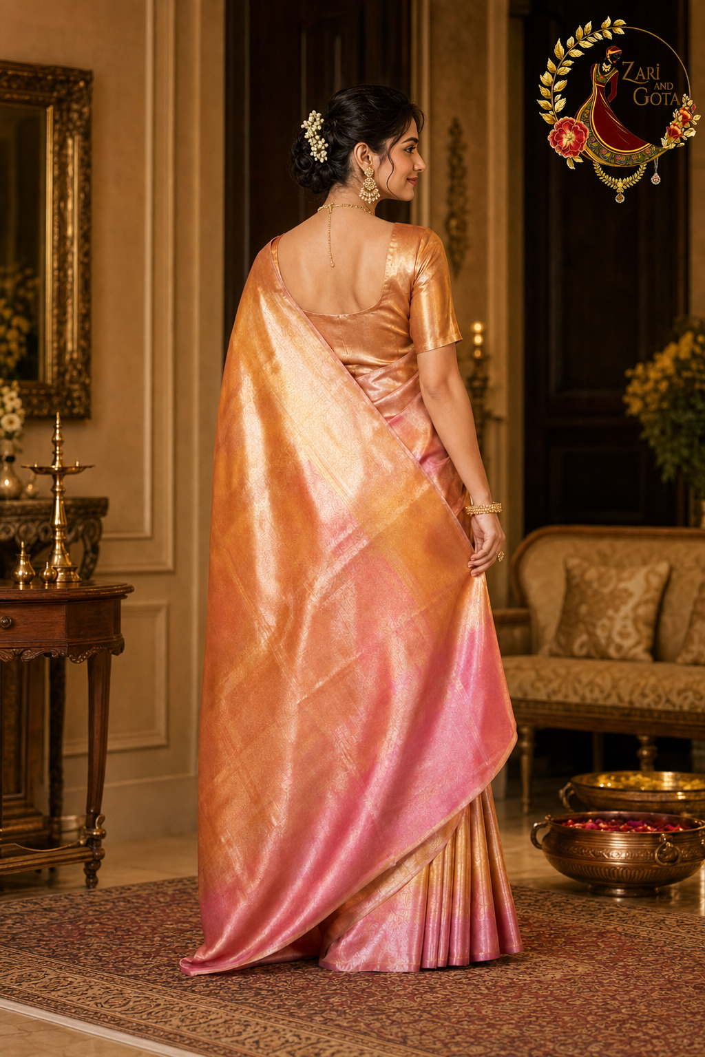 Rose Gold Tissue Silk Banarasi Saree