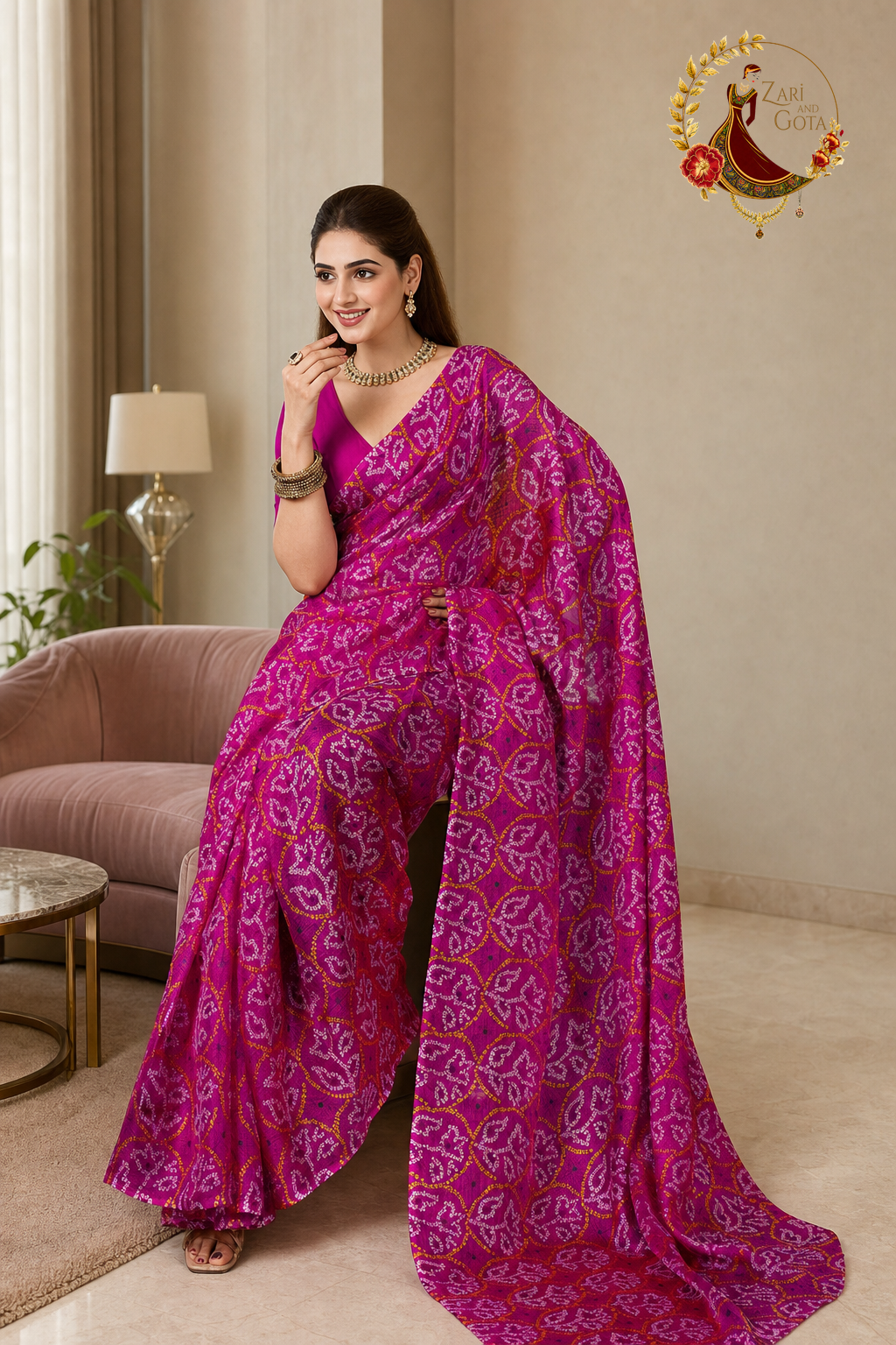 Magenta pink kota doria saree showing the sheer pallu spread out