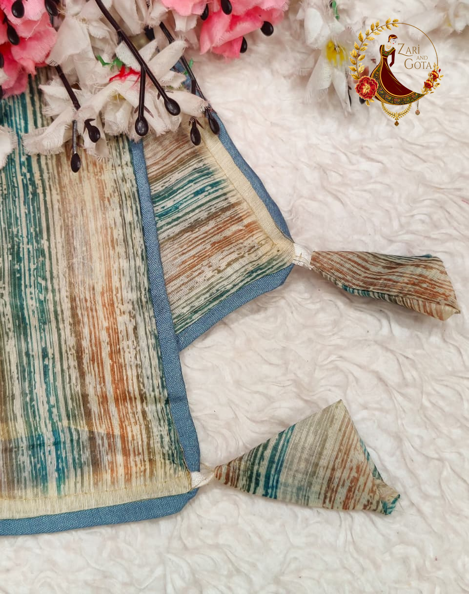 Tasselled ends of the striped woven pallu
